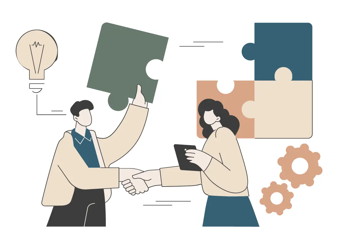 Illustration avec silhouette qui construisent leur stratégie en durabilité et gestion de projet