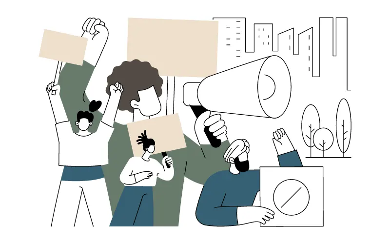 illustration avec des personnes manifestant pour une société plus juste